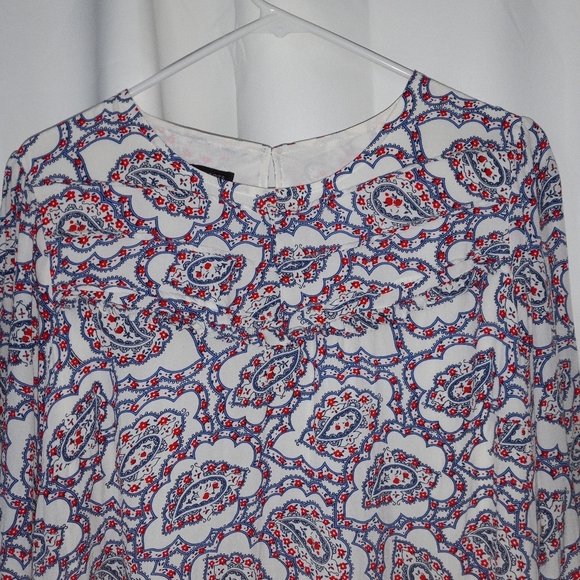 Talbots XL Peasant Top Paisley Ruffle Neck Red White Blue - Picture 4 of 11
